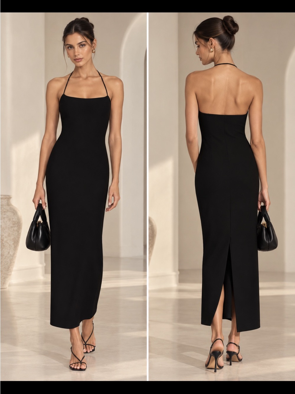 Mango Black Strapless Halter Midi Dress